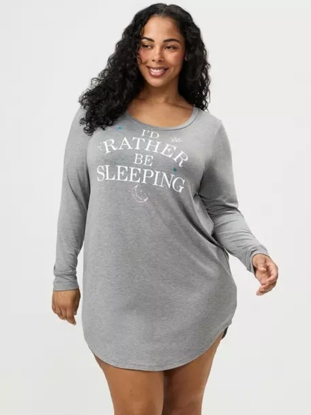 Nwot 2x Torrid Long-Sleeve Sleep Shirt - Gray "I'd Rather Be Sleeping"